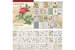 emmoolife Vintage Washi Sticker for Scrapbooking, Ephemera Sticker Book for Journaling with 512 Botanical Stickers & 25 Scrapbook Papers, Ephemera for Junk Journal, Journaling Supplies for Crafts