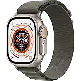 Apple Watch Ultra [GPS + Cellular 49mm] Titanium Case with Green Alpine Loop, Large (Renewed)