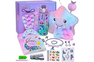 Cherry Tale Mermaid Toys Gifts for Girls 4-6 7 8 9 10 Years Old, Girls Birthday Gifts Set with Light Up Star Pillow Diary Plu