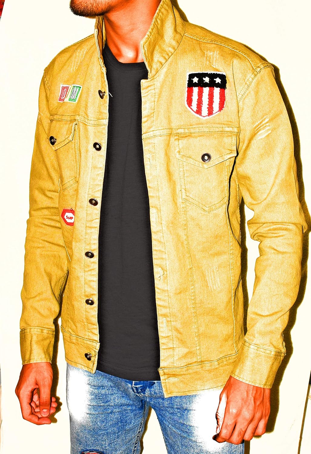 cream colored denim jacket