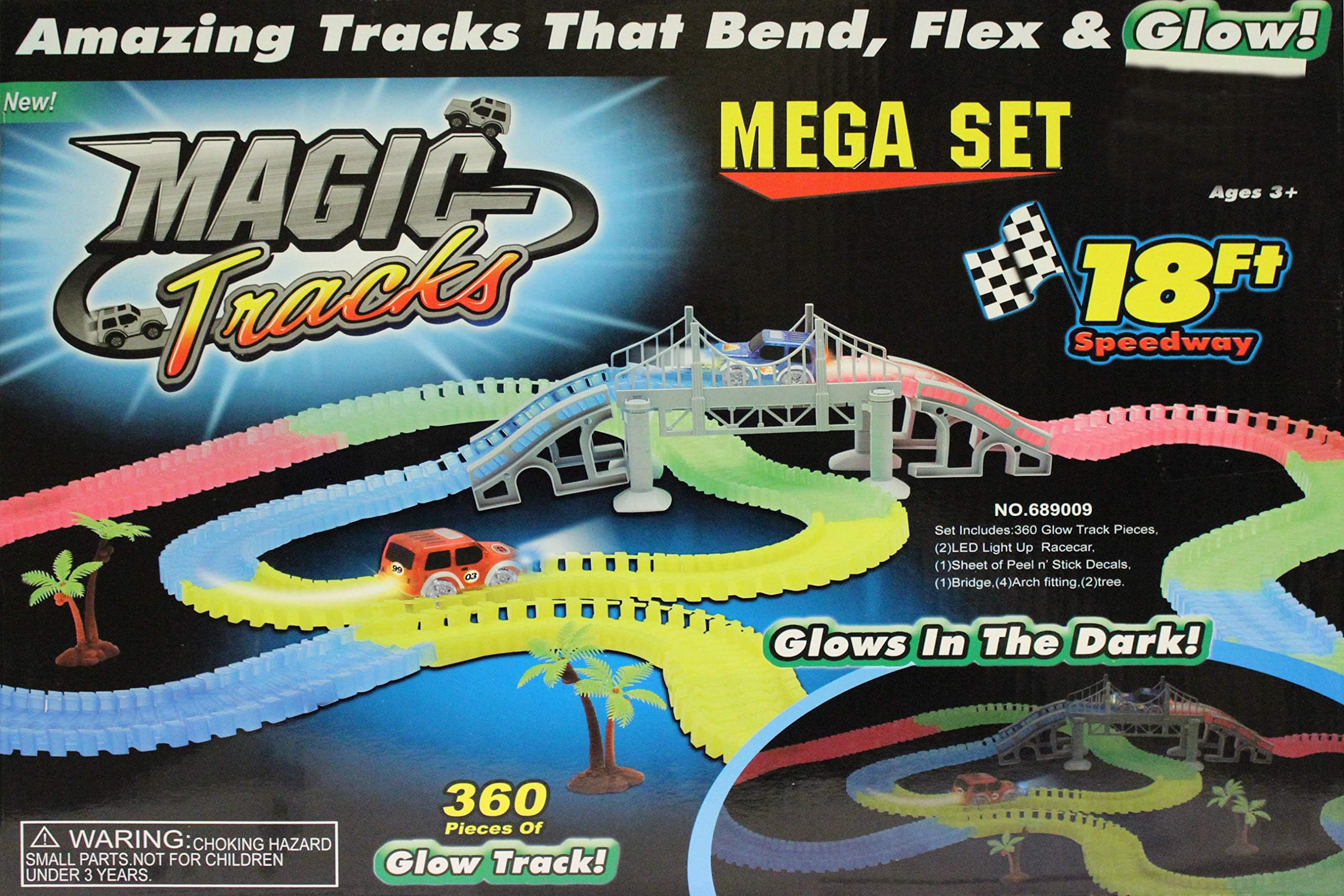 Generation Fashion New 220 Pieces Magic Tracks Glow in the Dark 1 Led Lights up Race Car Bend Flex Racetrack 11 Ft