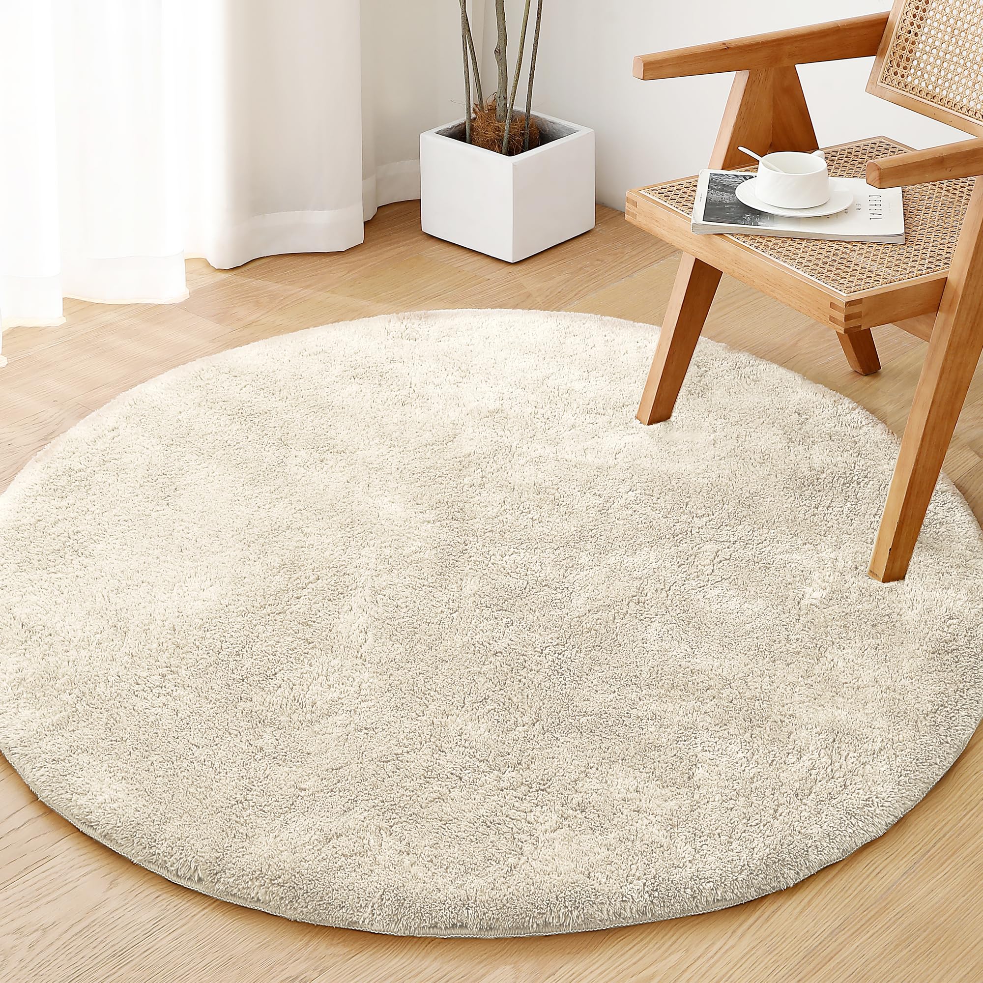 Round Rug Fuzzt H.VERSAILTEX Round Rug for Bedroom Fluffy Circle Area Rug 4'X4' for ...