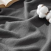 Bedsure GentleSoft 100% Cotton Blanket King Size for Bed - Breathable and Lightweight, Soft Cozy Textured Herringbone Woven Blanket for Summer, Dark Grey, 108x90 inches