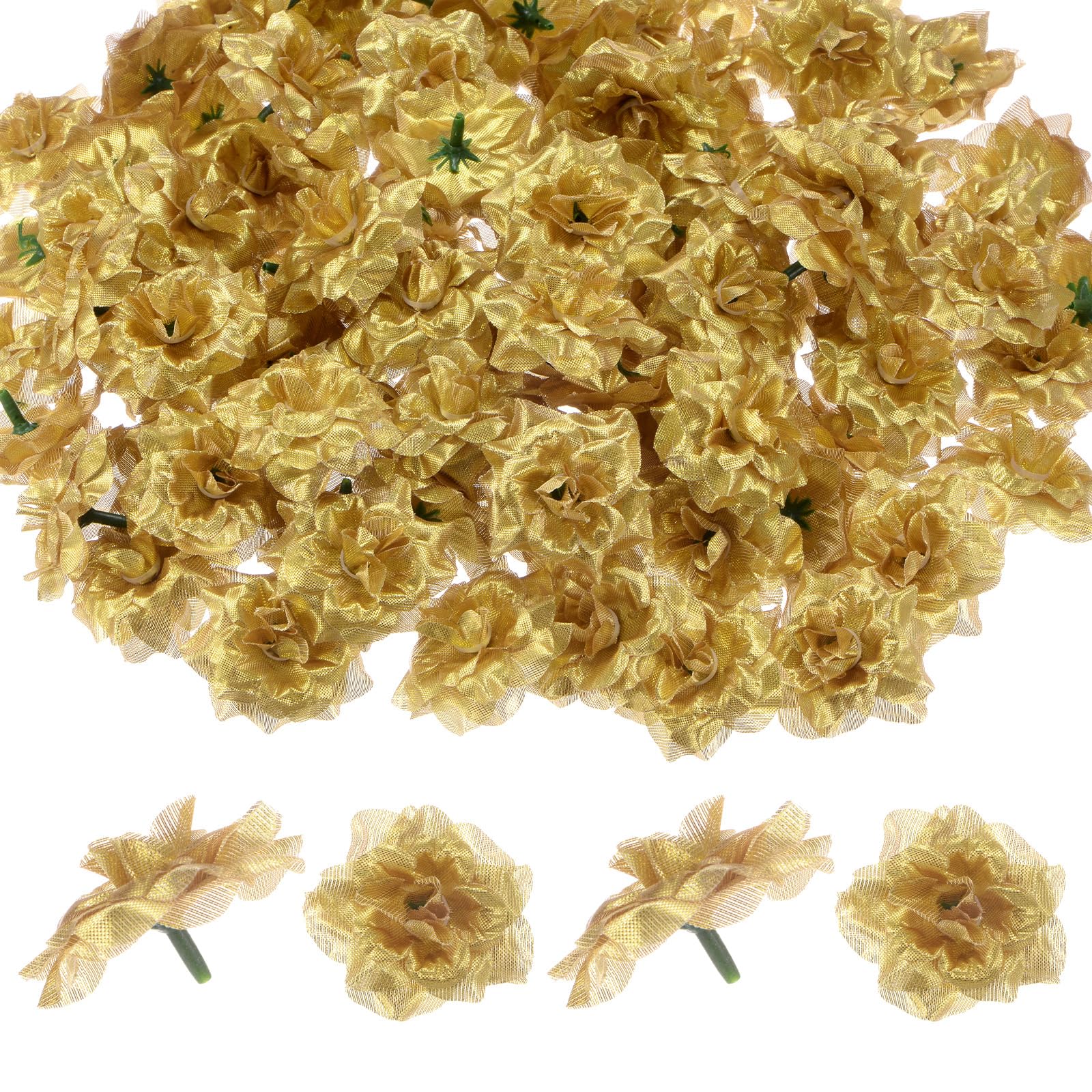 M METERXITY 100-Pack Artificial Roses Heads, Silk Faux Rose Head for Wedding/Bouquet/Flower Wall/DIY Crafts/Party Decoration, Fake Bloom Flower Heads Buds [Gold]