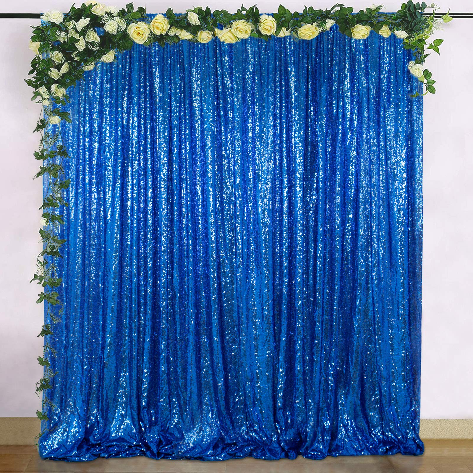 Photo 1 of ShinyBeauty Sequin Curtain Royal Blue 4FTx8FT Sequin Photo Backdrop Royal Blue Sequin Backdrop Curtain Glitter Photography Backdrop Bridal Shower Backdrop for Wedding