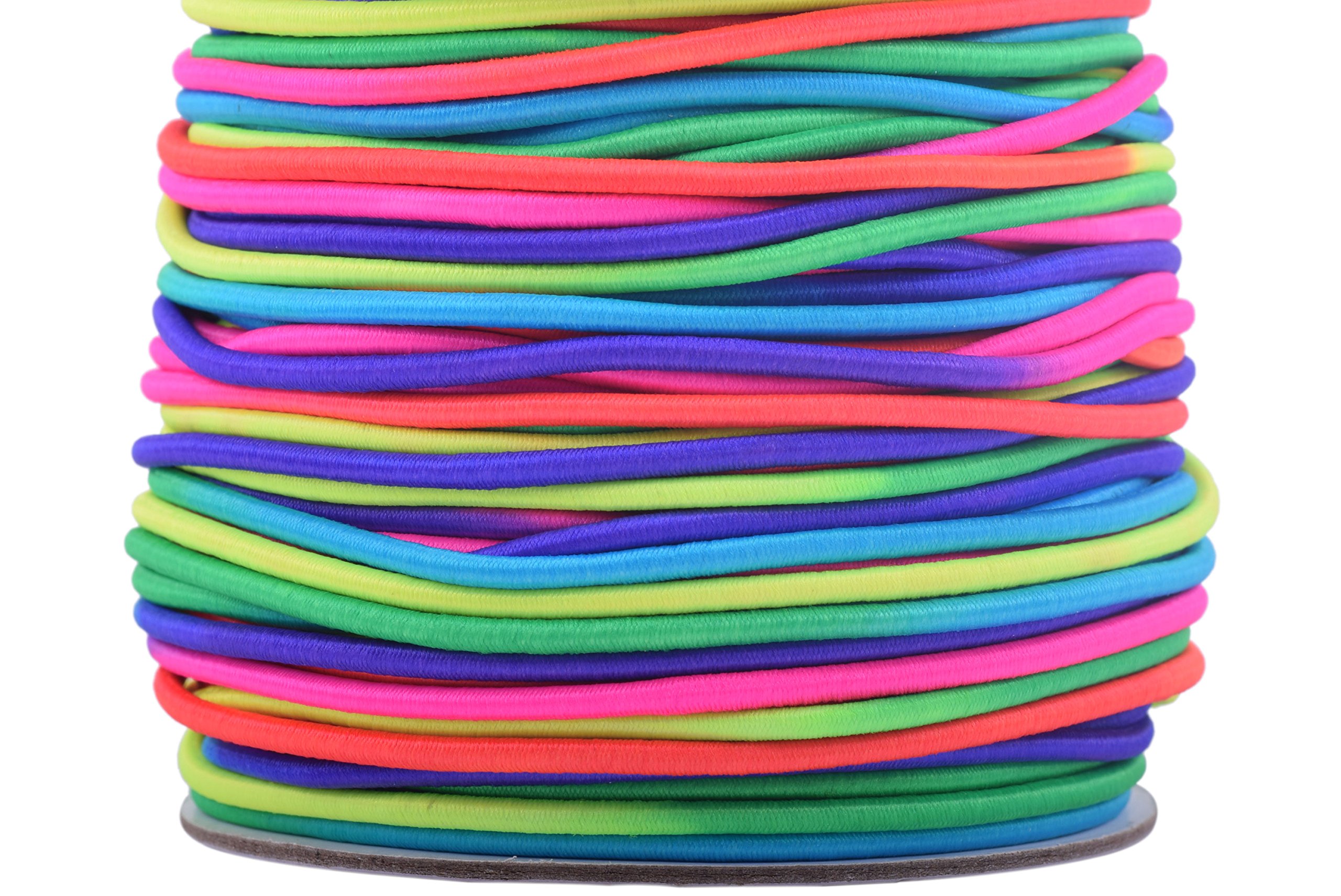 KONMAY Rubber Elastic Cord for Jewelry Making, 1 Roll 40 Meters 2.0mm Rainbow Round Stretchy String for Bracelets, Beading and Crafting