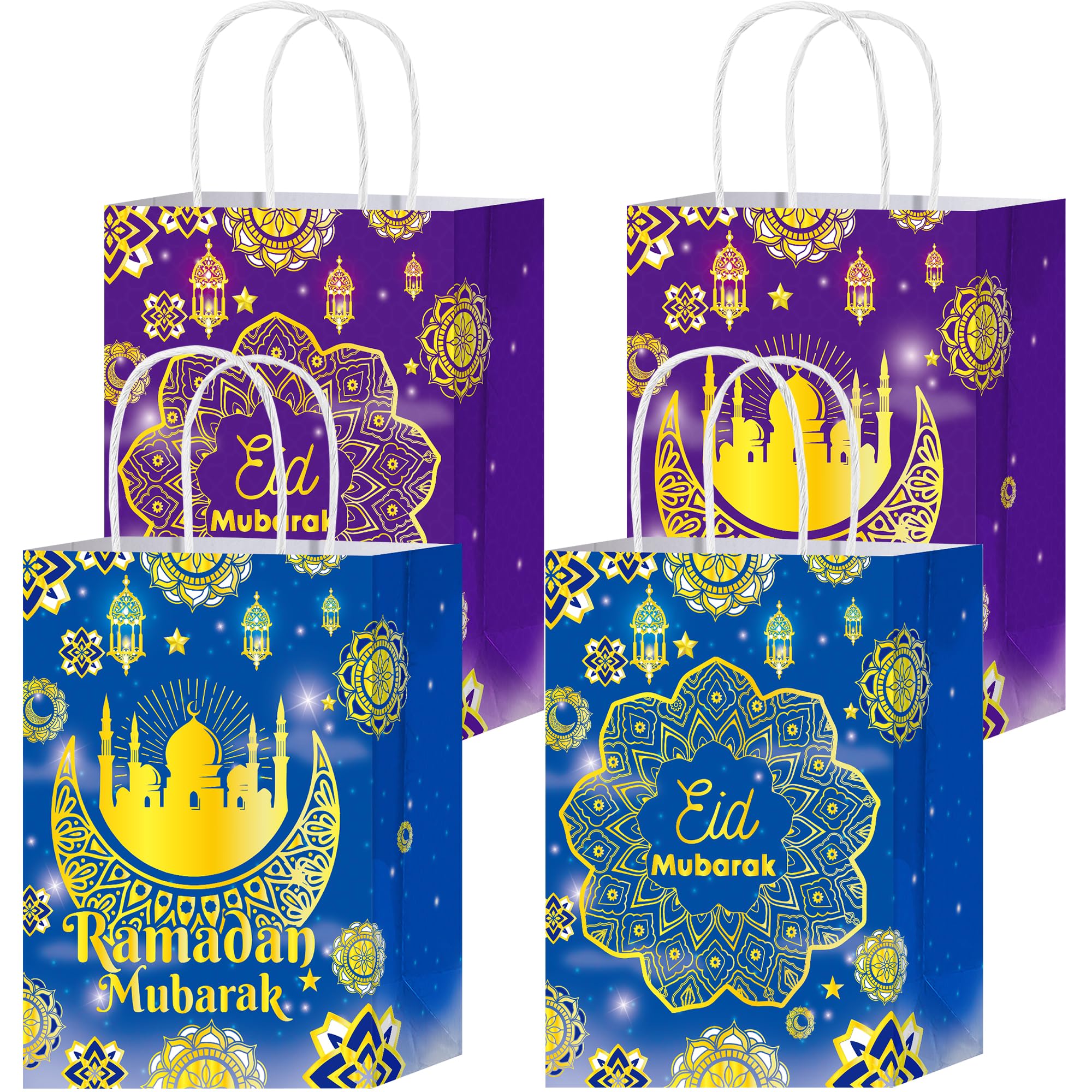 Photo 1 of Hitkmi 48 Pcs Eid Mubarak Gift Bags, Ramadan Party Favor Bags, Paper Holiday Goodies Bags, Party Bags with Handles for Muslim Eid and Ramadan Gifts