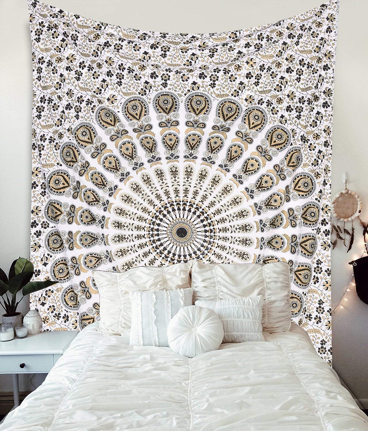 Montreal Tappassier Indian Wall Decor Hippie Tie Dye Tapestries Bohemian Mandala Tapestry Wall Hanging Throw (Black Gold)