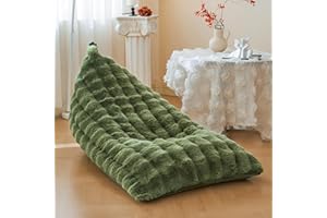 LIFEREVO Faux Rabbit Fur Stuffed Animal Bean Bag Storage (No Filler), Soft Waffle Bubble Beanbag Chair Cover for Kids Teens, Furry Floor Lounger Plush Toys Organizer Living Room Bedroom, Sage Green