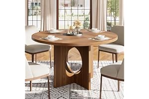 Garvee Round Dining Table for 4-6, 47in Circle Kitchen Dinner Table with Sturdy Pedestal Base, Space Saving Dinning Room Furn