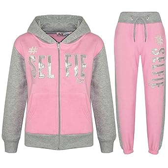 A2Z 4 Kids® Kinder Mädchen Jungen Designer #Selfie Aufdruck Trainingsanzug Kapuzenpulli & Hosen Jogginganzug 5 6 7 8 9 10 11 