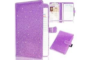 KOLODOGO Server Book for Waitress,Leather Waiter Book Organizer with Zipper Pocket, Bling Waitress Money Wallet and Pen Holder, Restaurant Waitstaff Organizer, Glitter Purple