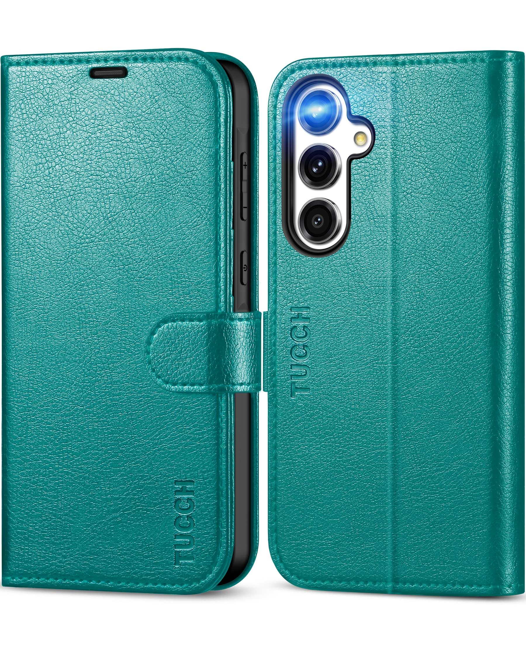 TUCCH Case for Galaxy A55 (6.6") 2024, Magnetic PU Leather Wallet Foldable Folio Stand Case with [Viewing Stand]Flip Cover[Shockproof TPU][RFID Blocking][Card Holders]Compatible with Galaxy A55, Cyan