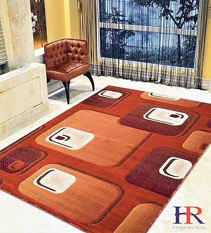 Amazon Com Livingroom Rugs Rust Beige Orange Abstract Modern Contemporary Geometric Pattern Style Area Rug Furniture Decor