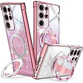 Silverback for Galaxy S23 Ultra Case with Stand - Phone Case with Soft Silicone Ring Grip Holder - Women Glitter Sparkle Protective Phone Cover para Samsung S23 Ultra, Clear Glitter Rose Gold