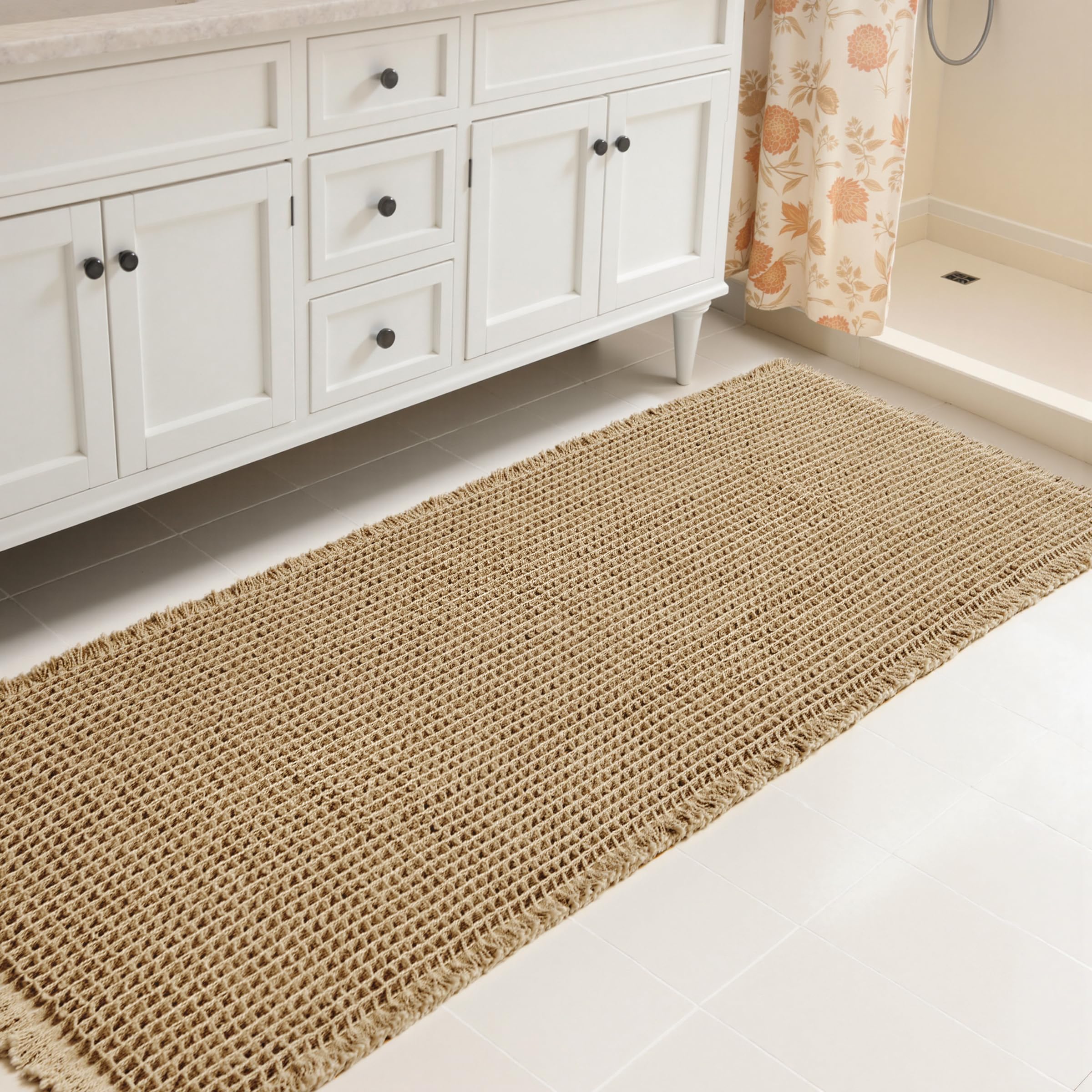 Photo 1 of SUBRTEX Waffle Braided Bath Mat, 24" x 60" Soft Waffle Bath Rugs, Absorbent Non Slip Bathrooom Mats, Machine Washable Area Rug for Bathroom, Quick Dry, Khaki