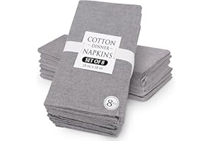 KAF Home Overbrook Chambray Napkins - Set of 8 Cotton Linen Dinner Napkins - Durable, Reusable & Washable Cloth Table Napkins