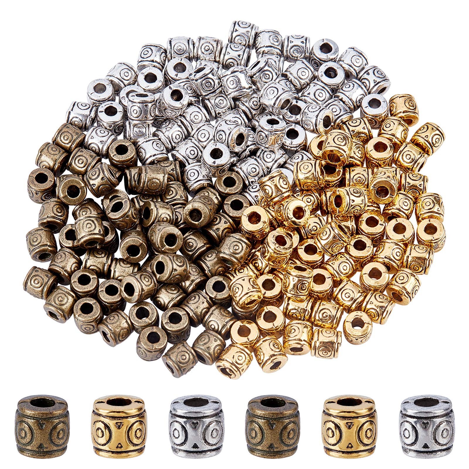 SUPERFINDINGS 180Pcs 3Color Tibetan Style Alloy Column Rondelle Charm Beads for DIY Bracelet Necklace Earrings