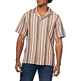 Lucky Brand Mens Striped Short Sleeve Camp Collar Shirt