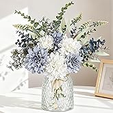 Der Rose Fake Flowers in Vase Silk Artificial Navy Blue Flowers Arrangements with Glass Vase for Dinning Coffee Table Centerpieces Home Kitchen Farmhouse Wedding Decor