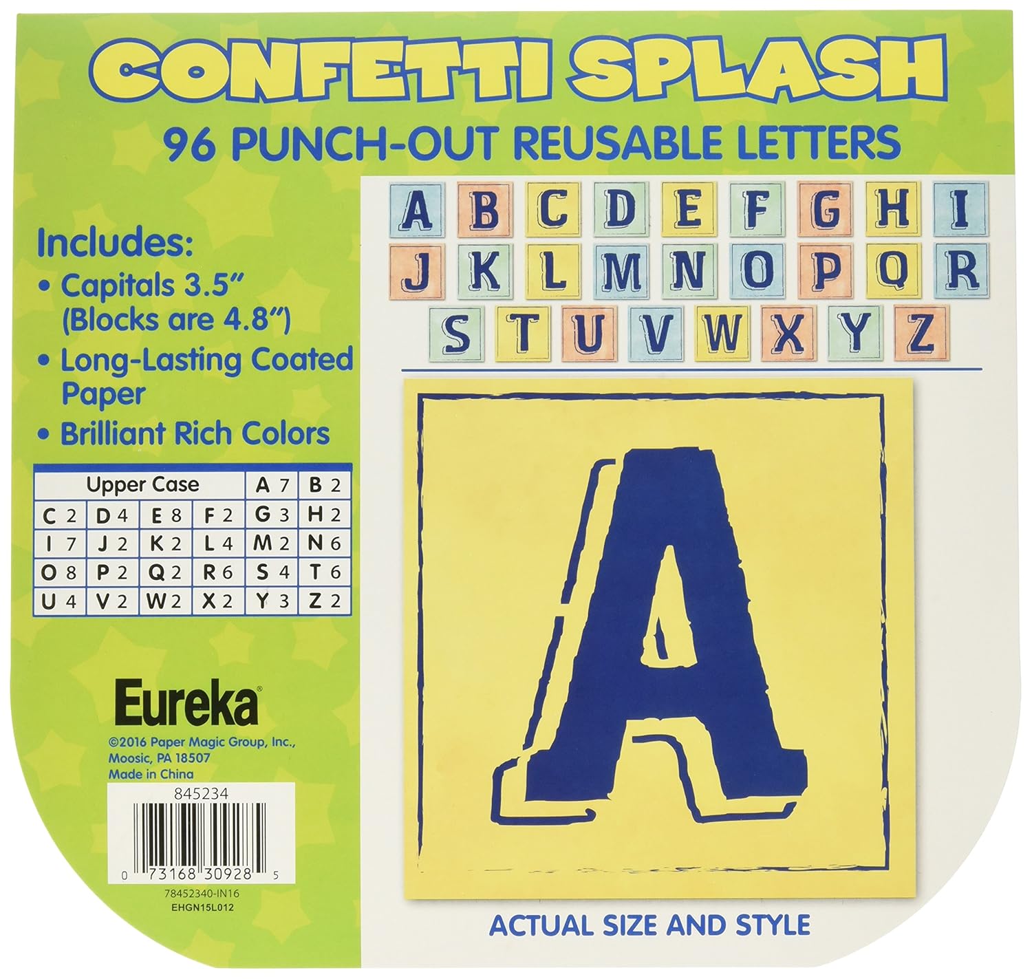 Eureka Confetti Splash Punch Out Block Letter Classroom Decoration, 96pc, 4'' H
