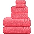 MyOwn Premium Cotton 6 Pack Towel Set for Bathroom, Contains 2 Bath Towels 28x55 inch, 2 Hand Towels 16x24 inch & 2 Wash Coths 12x12 inch, Ideal Everyday use, Compact & Lightweight - Coral Orange