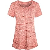 Workout Tops for Women Short Sleeve Shirts for Women Quick Dry Line Decor Yoga Tops