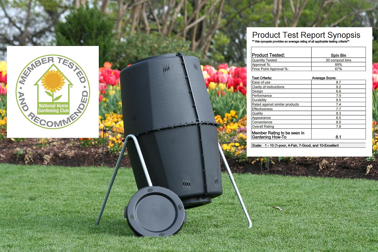 Spin Bin Composter 60 gal Large Capacity Black Barrel Style Tumbler