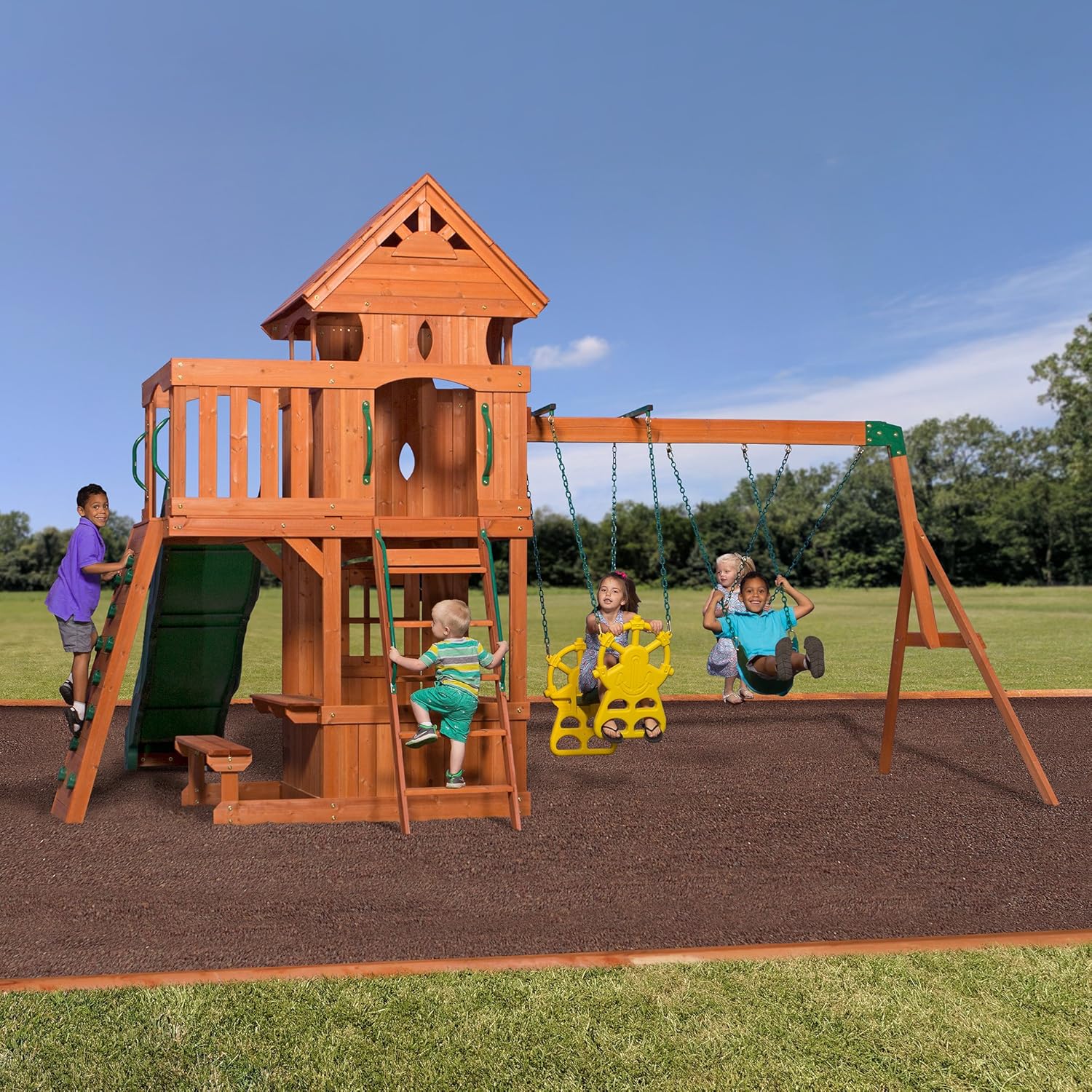 Amazoncom Backyard Discovery Monterey All Cedar Wood Playset Swing