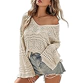 Cakulo Womens Spring Summer Off Shoulder Sweater Crochet Bell Sleeve Boho Tops 2026 Beach Cover Up Vacation Clothes