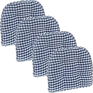 Klear Vu Gingham Tufted No Slip Dining Chair Pad Cushion, Set of 4, Navy