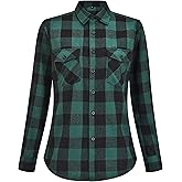 Womens Flannel Shirt Button Down Lightweight Long Sleeve Casual Checkered Tops