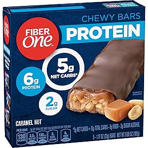 Fiber One Protein Bar, Caramel Nut Chewy Bars, 6g Protein, Snacks, 5 ct.