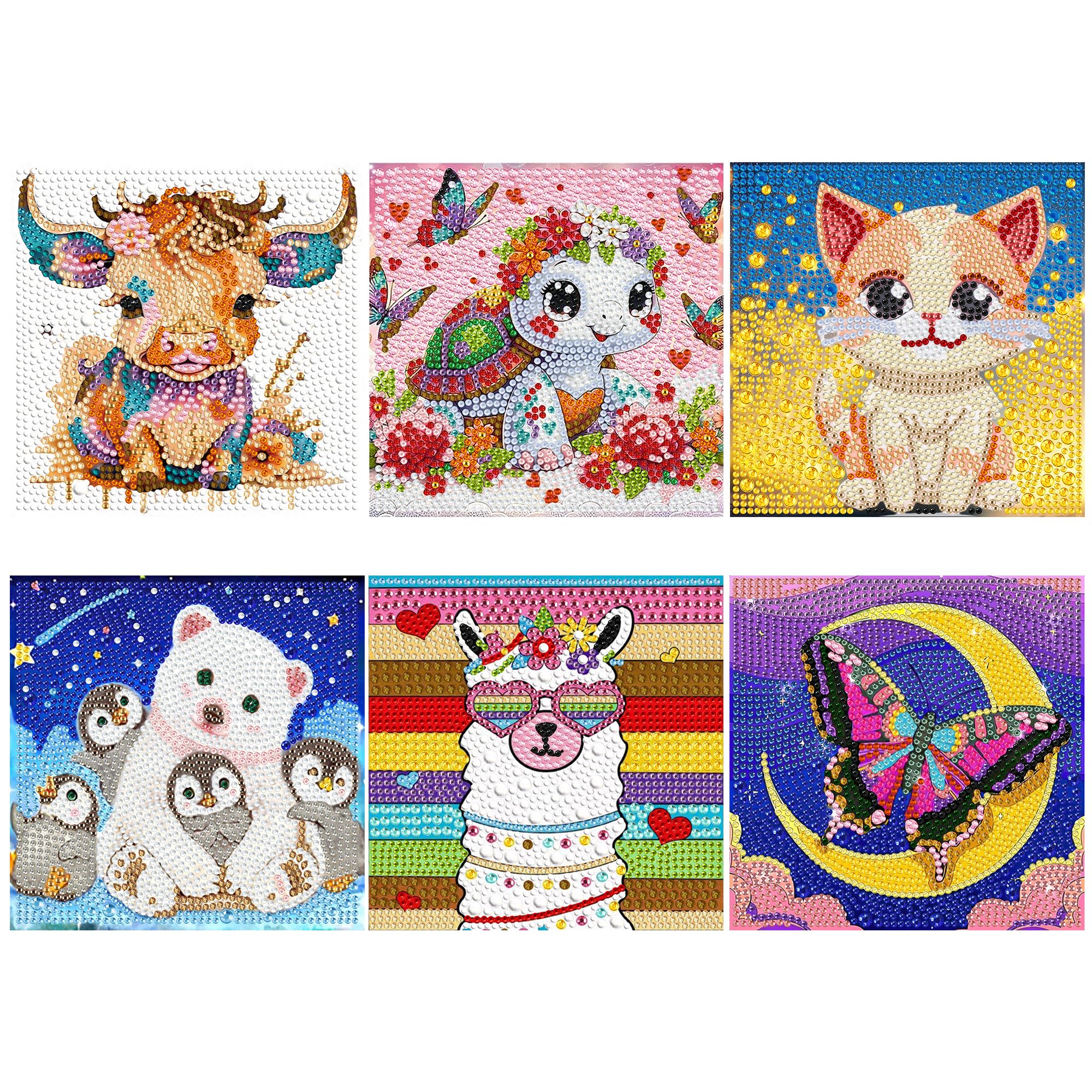 Kssvzz 6 Pack 5D Diamond Painting Kit for Kids, Cartoon Animal Diamond Art Kits, 6x6 Inch Full Drill Art Gem Painting for Girls, Boys, Beginners, Frame Not Included (Style B)