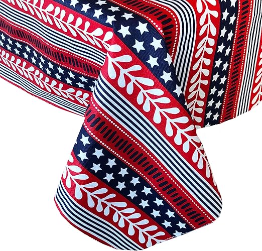 Amazon Com Home Bargains Plus Americana Stars And Stripes Print Vinyl Flannel Backed Tablecloth Red White And Blue Patriotic Indoor Outdoor Tablecloth For Patio And Kitchen Dining 52 X 90 Oblong Rectangle Furniture