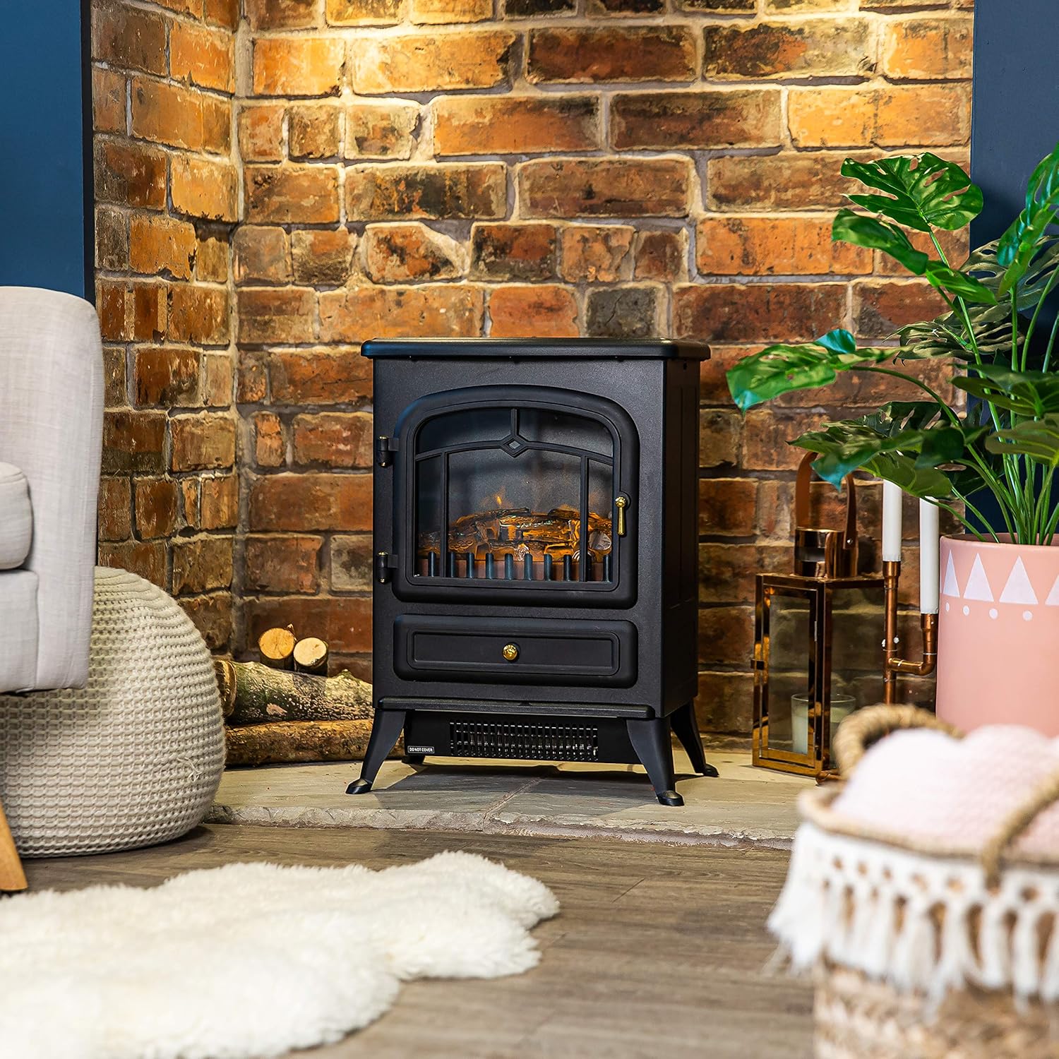Russell Hobbs RHEFSTV1002B 1.85KW Freestanding Black Electric Stove Fire Heater With 2 Heat Settings, Adjustable Thermostat - Image 4