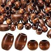 WILLBOND 130 Pcs Macrame Wooden Beads 10mm Hole,Brown, Classic | Loose Beads with Hole for Macrame Making Kits Supplies Jewelry Bracelet Making Hair DIY Craft Handmade Decor