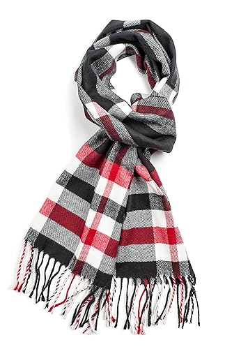 VERONZ Soft Classic Cashmere Feel Winter Scarf, Black/Red Plaid in