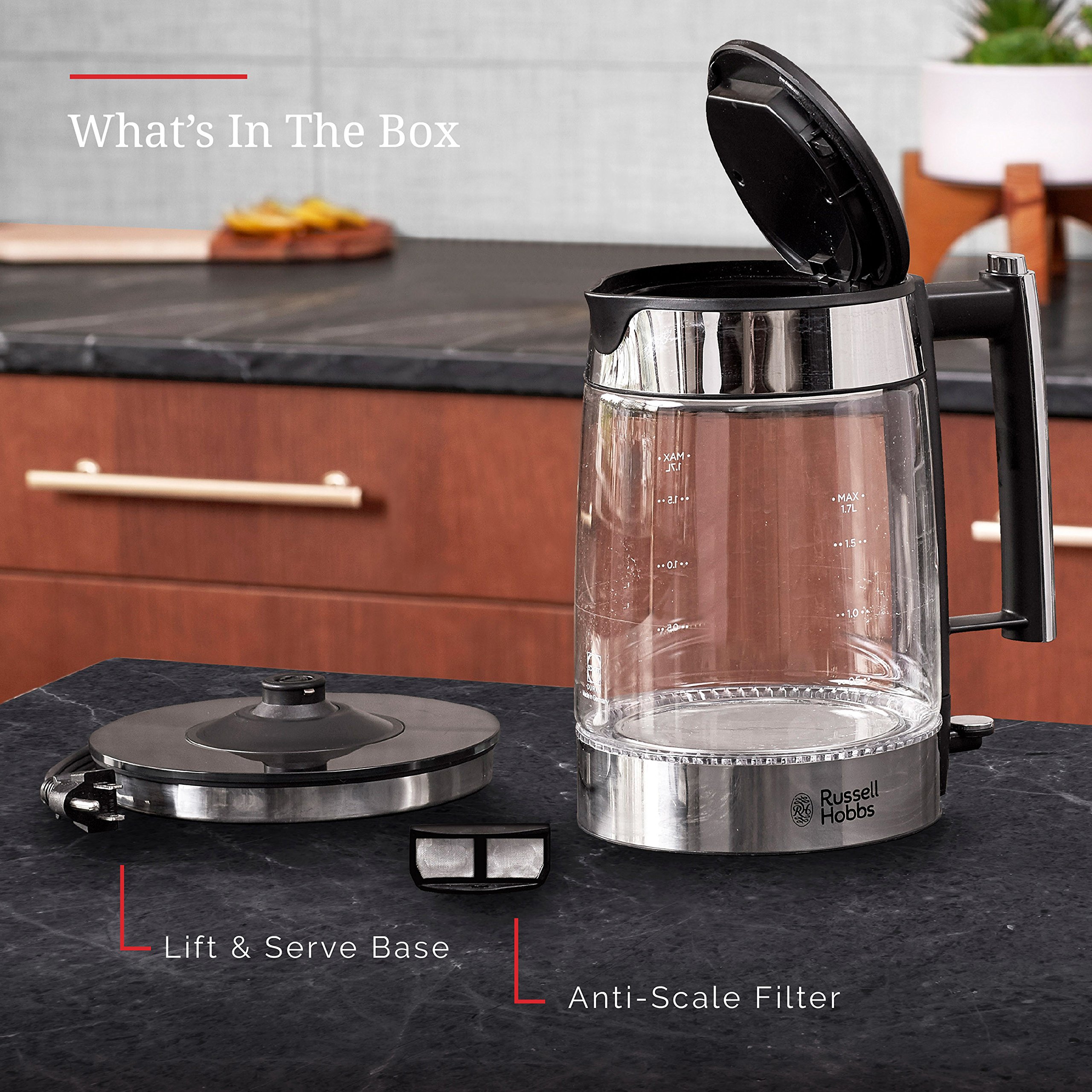 Russell Hobbs Glass 1.7L Electric Kettle, Silver Stainless Steel