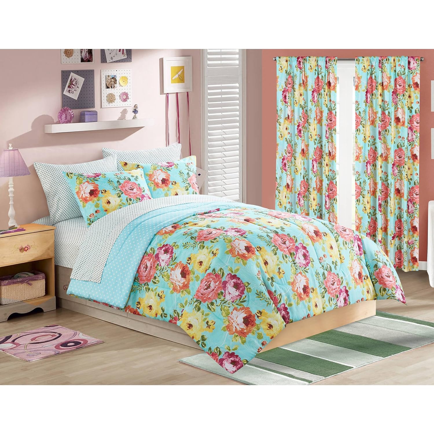 Un 5 Piece Girls Mullti Rose Flowers Theme Comforter Twin Xl Set