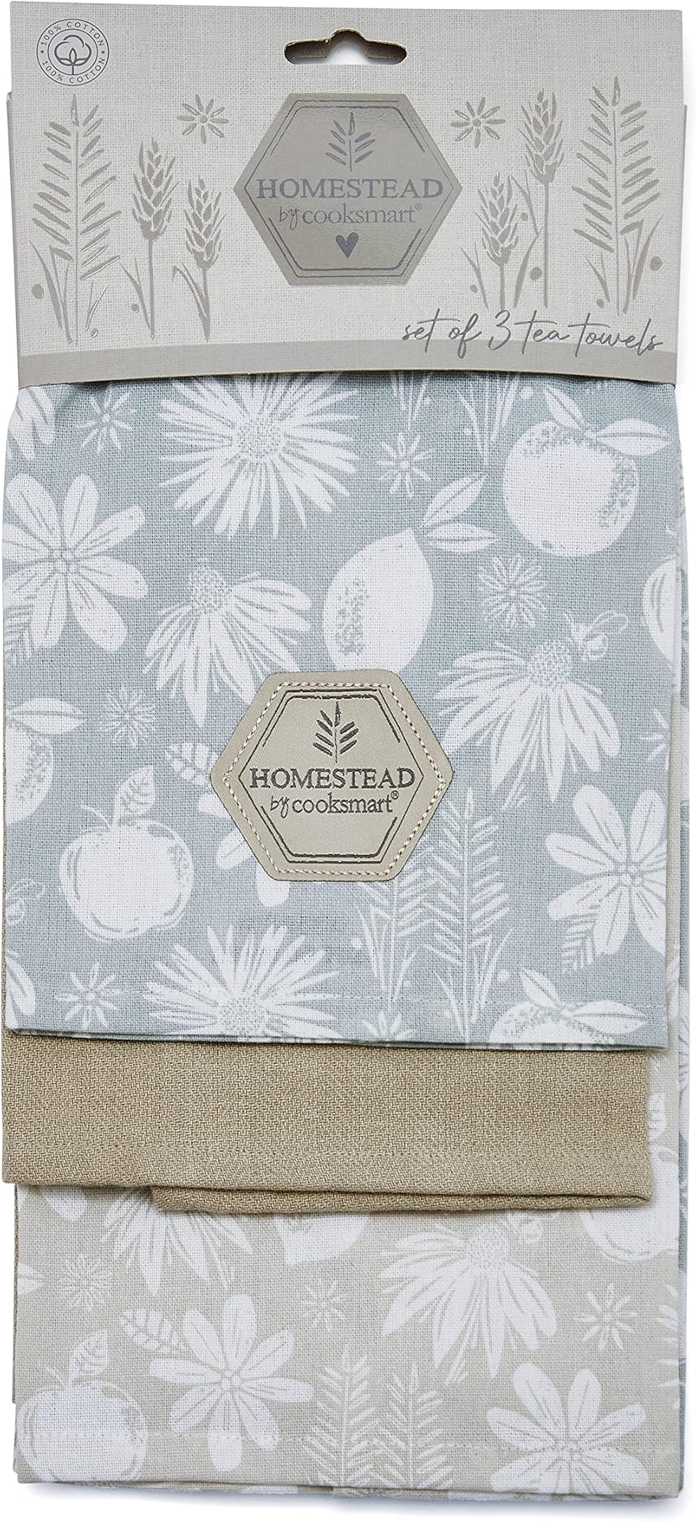 Cooksmart 3 Pack Tea Towels British Designed Luxury Modern Kitchen Absorbent