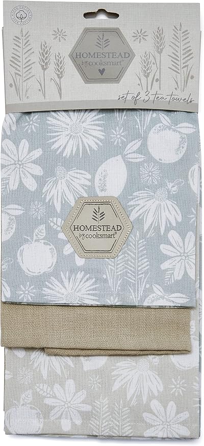 Cooksmart 3 Pack Tea Towels British Designed Luxury Modern Kitchen Absorbent