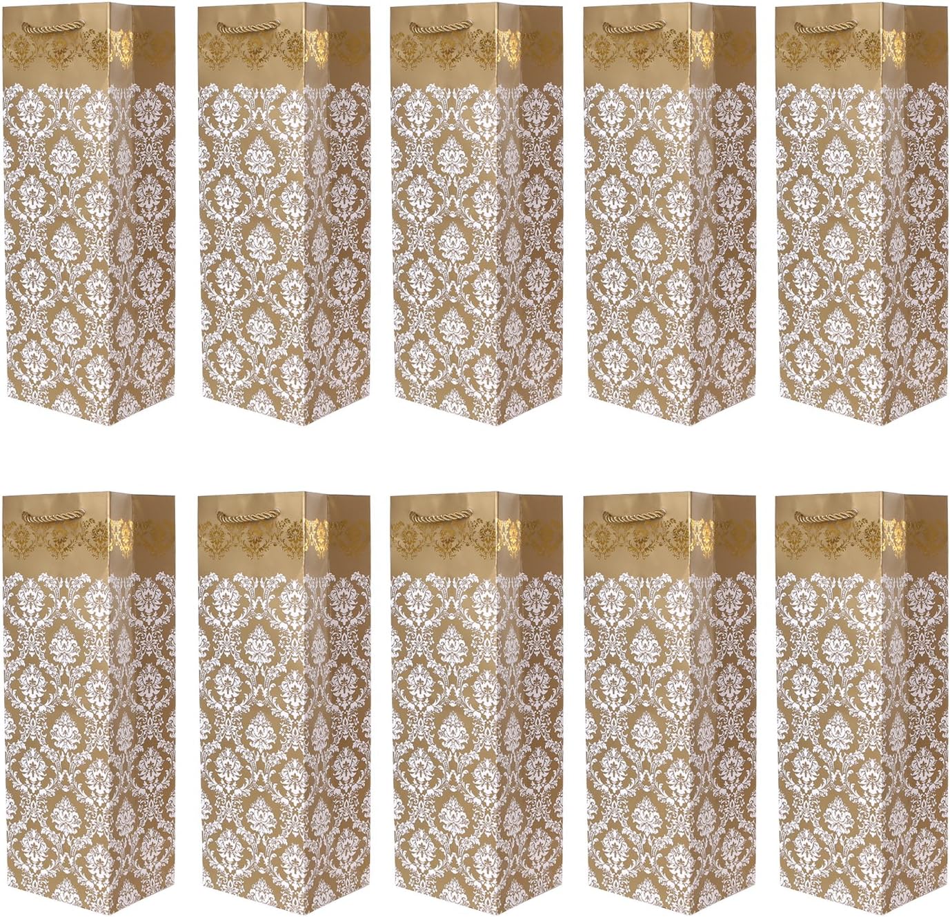 Pack of 10 noble bottle gift bags gold for wine sparkling wine and champagne 36 cm x 12 cm x 10 cm - 14.17" x 4.72" x 3.94"