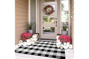 IOHOUZE Buffalo Plaid Checkered Rug -3x5 Front Door Mats, Washable Rug for Front Porch Decor, Spring Summer Welcome Mats Outdoor, Black White Rug for Farmhouse/Entryway/Home Entrance