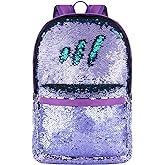 HeySun Sequin Backpack Sparkle Backpacks for Girls Purple Bookbag Glitter Back Pack Kids School Bag for Elementary Middle School College