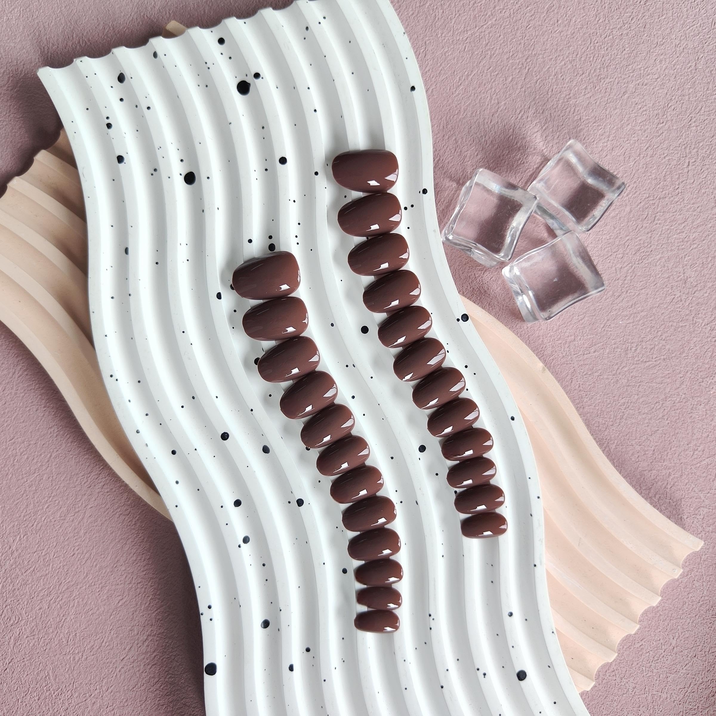 Brown Press on Nails Short Almond Fake Nails Press ons, Thick Solid Color Glue on Nails Short False Nails, Medium Almond Nails Oval Round Shaped Nails for Women, 24Pcs Natural Acrylic Gel Nails - Image 5