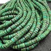 ABCGEMS Huibei Green Turquoise Beads (Stabilized with Natural Matrix - Striking Green Hue) Well Match Strands - Balance Bead Thickness, Tone & Matrix - Freeform Smooth Heishi 8mm