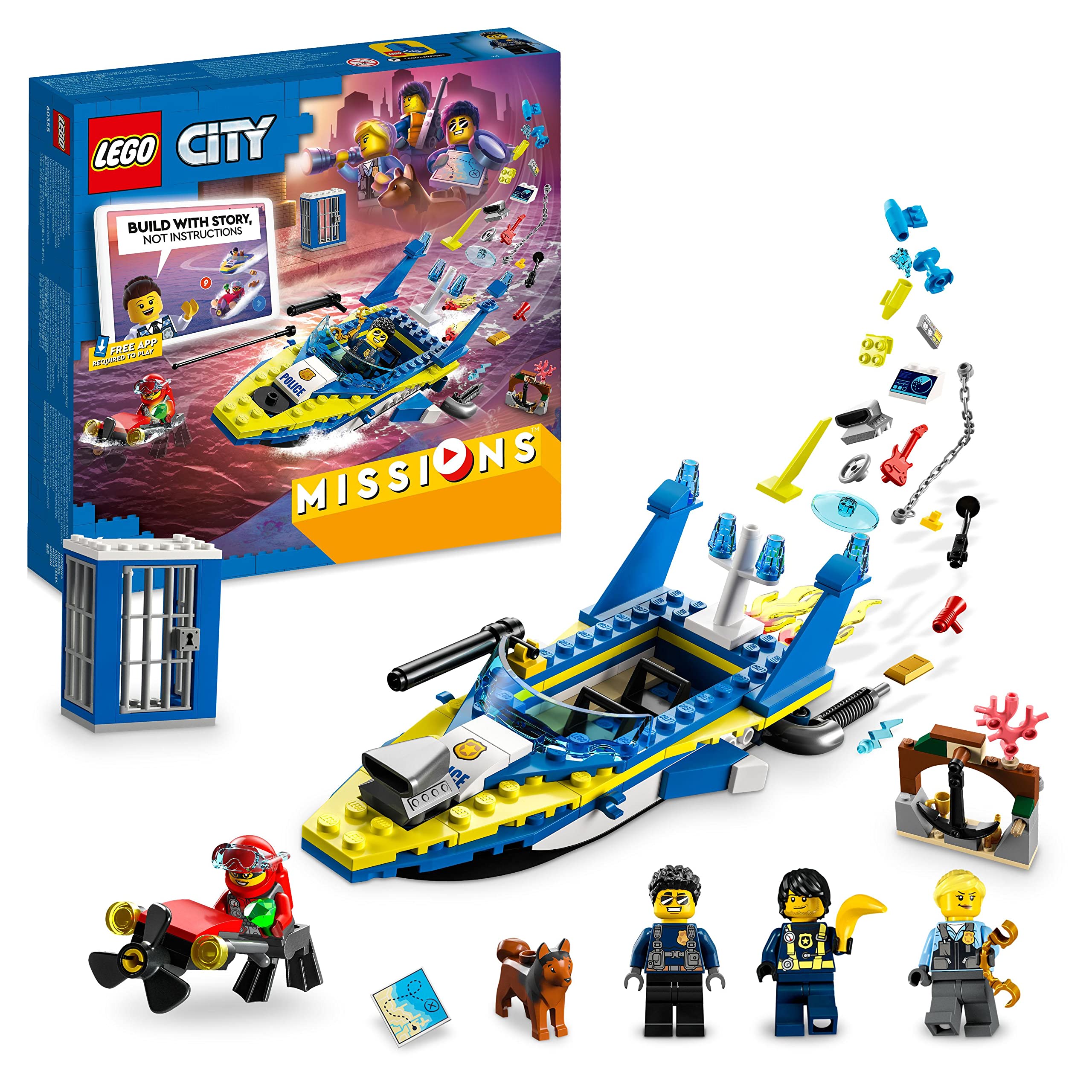 LEGO 60355 City Water Police Detective Missions, with Speed Boat Toy, Interactive Digital Adventure Building Game Playset with Bricks and 4 Minifigures