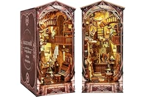 FUGLAD DIY Book Nook Kit - 3D Model Booknook Wooden Miniature Dollhouse Kit with Light, Puzzle Doll House Toys Bookshelf Insert Decor Crafts for Adults Teens (Magic World)