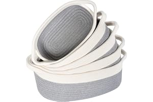 MINTWOOD Design 5 Piece Storage Basket Set for Shelves, Small Decorative Woven Baskets for Organizing, Baskets for Gifts Empty, Dot Toy Basket, Bathroom Basket, Catch All Tray, Cat Toy Box, Gray